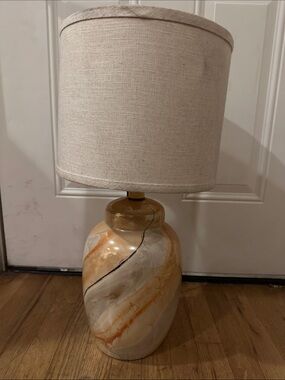 Neutral Beige Marble-Effect Table Lamp with Cream Shade vintage style